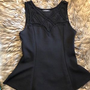 Peplum mesh black tank top
